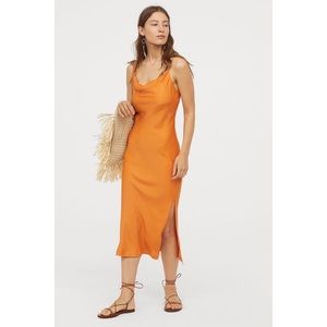 Orange Satin Slip Dress